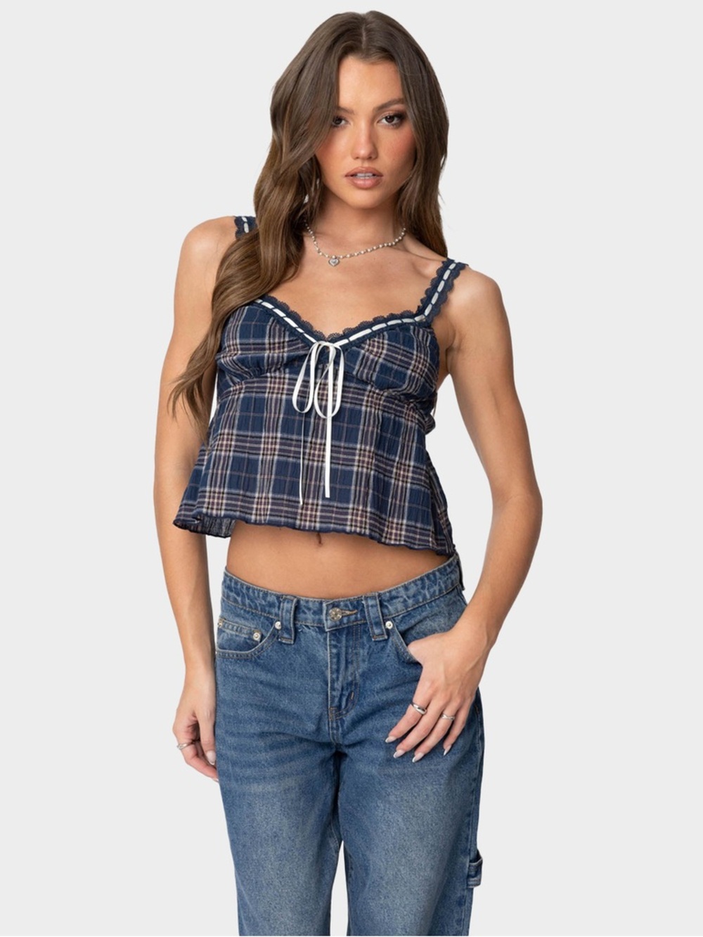 Edikted Lace Trim Babydoll Tank Top Cotton XS